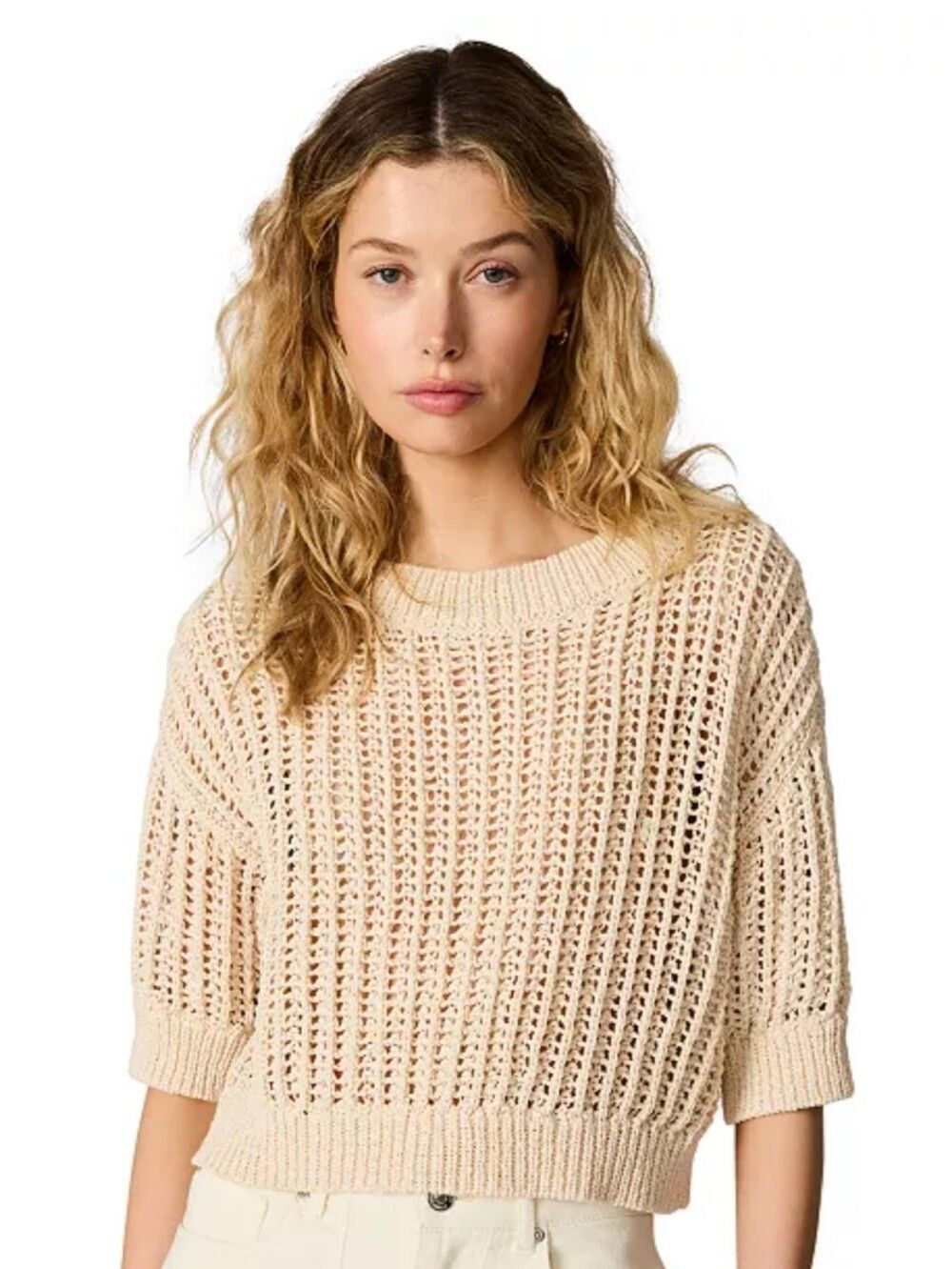 Steve Madden Women's Greata Crewneck Crop Sweater Crean Size Medium